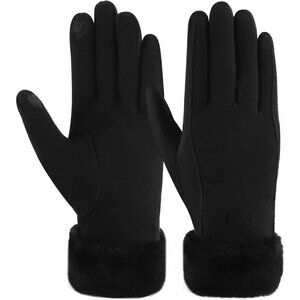 Women's Black Winter Warm Thermal Fleece Lined Touchscreen Texting Gloves